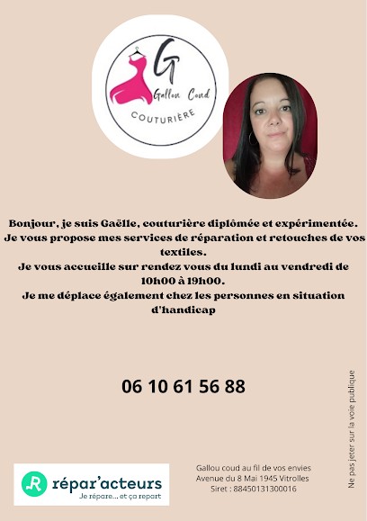 Couturière Vitrolles Gallou Coud à Domicile, Couturier à Vitrolles